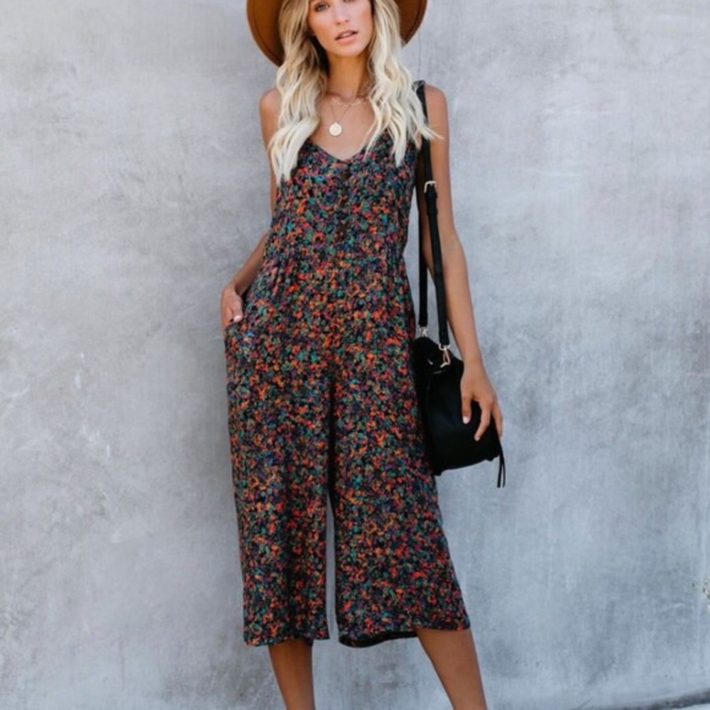 VICI Floral Pocketed Jumpsuit